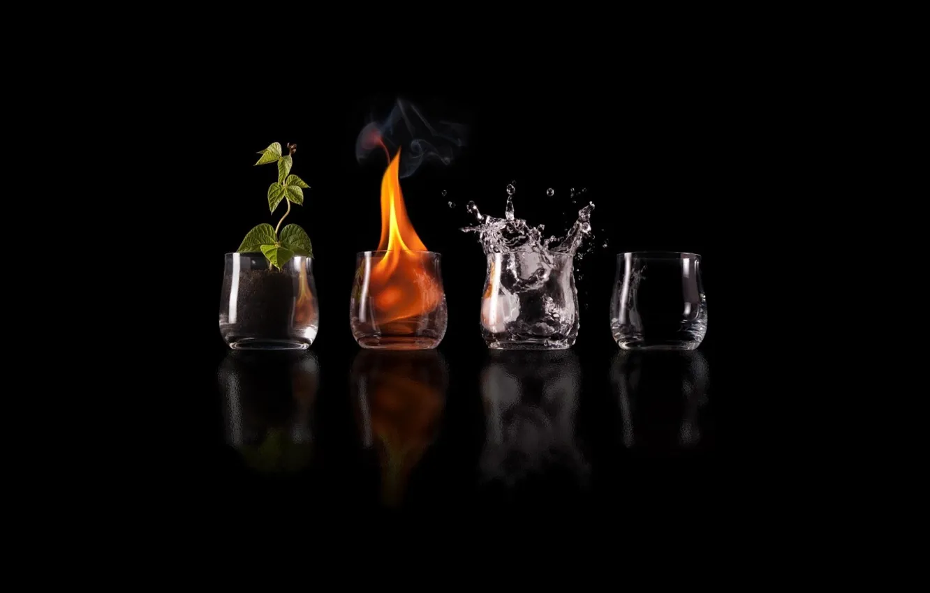 Фото обои отражение, земля, бокалы, воздух, элементы, elements, огонь. вода