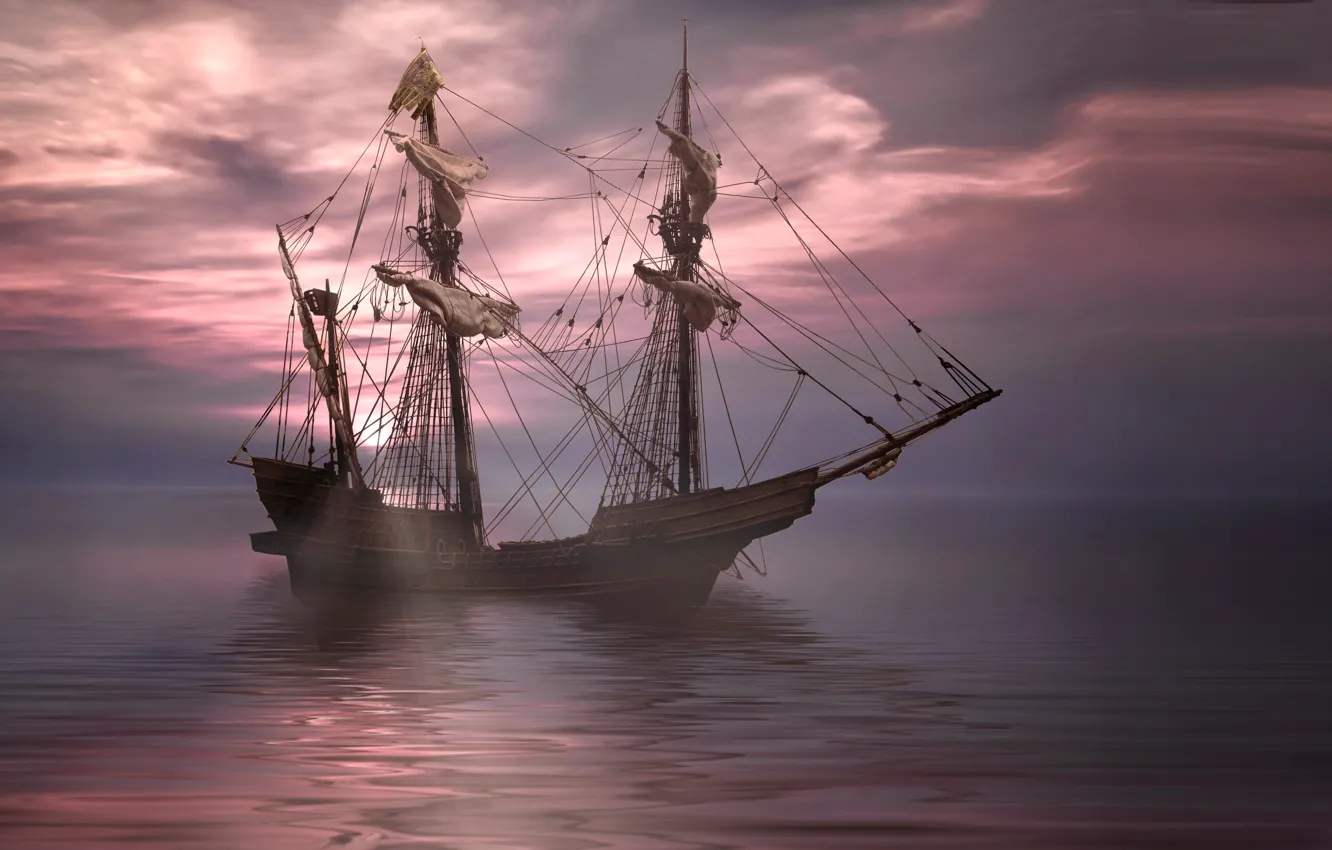Фото обои море, корабль, парусник, фрегат