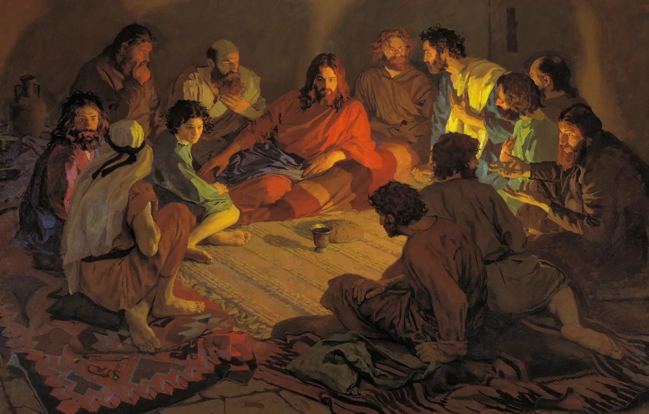Фото обои Тайная вечеря, Иисус Христос, Попов Андрей, Двенадцать апостолов