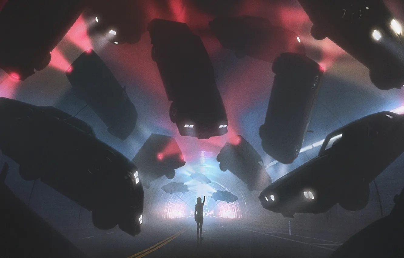 Фото обои девушка, машины, туннель, воздух, Суперсила
