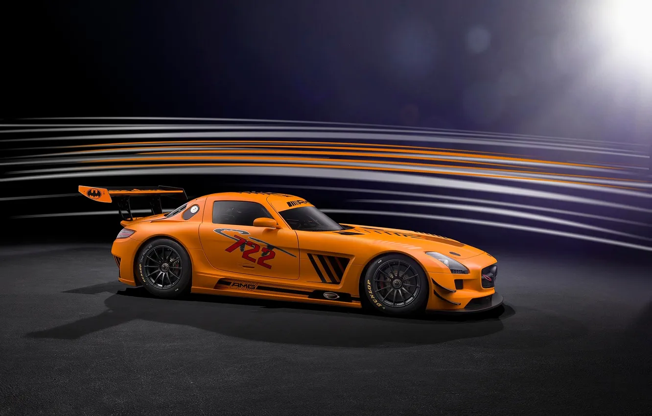 Фото обои оранжевый, Mercedes-Benz, профиль, AMG, SLS, GT3, orange, мерседес бенц
