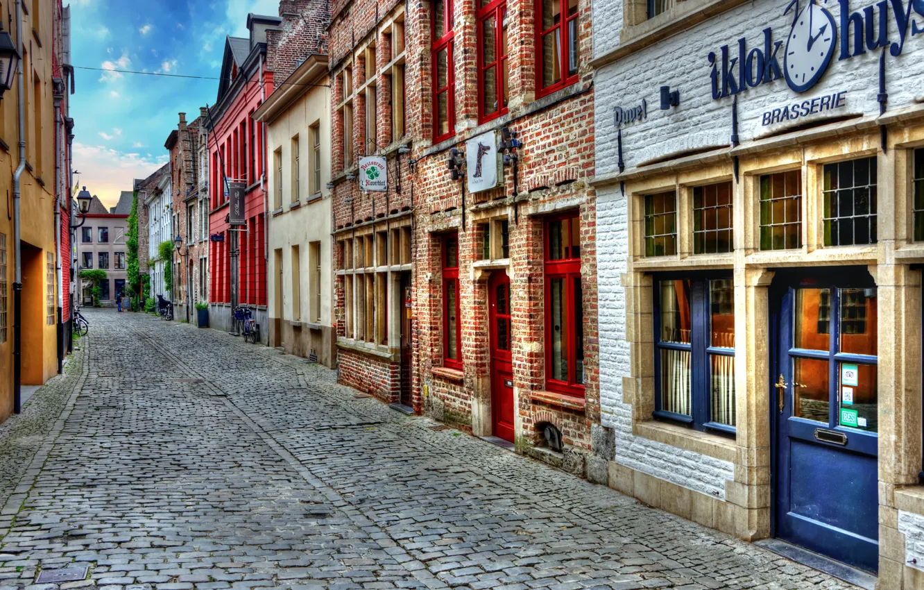 Фото обои улица, здания, HDR, Бельгия, street, houses, Belgium, Гент