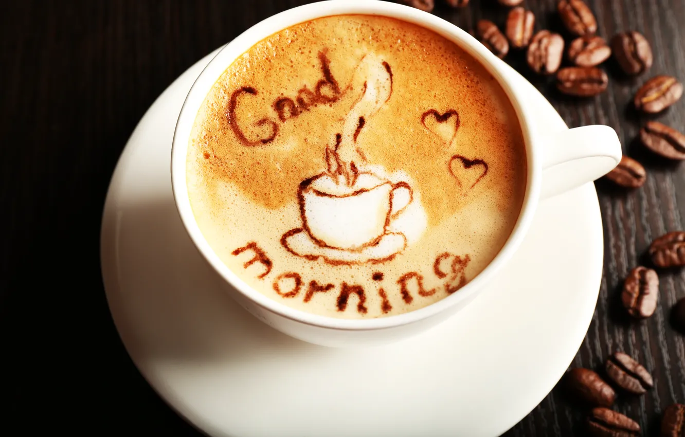 Фото обои кофе, cup, beans, coffee, good morning