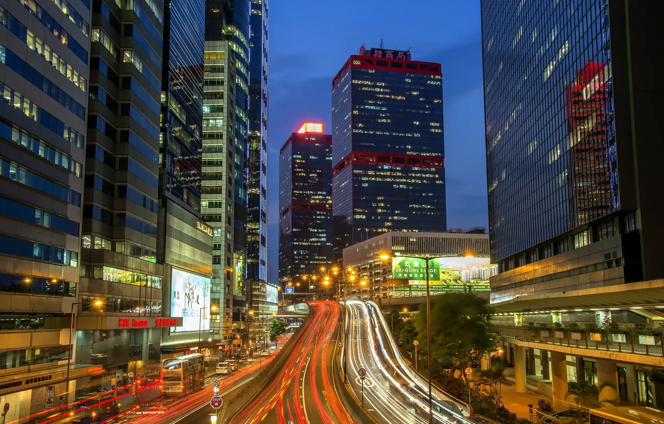 Фото обои дорога, город, Гонконг, Китай