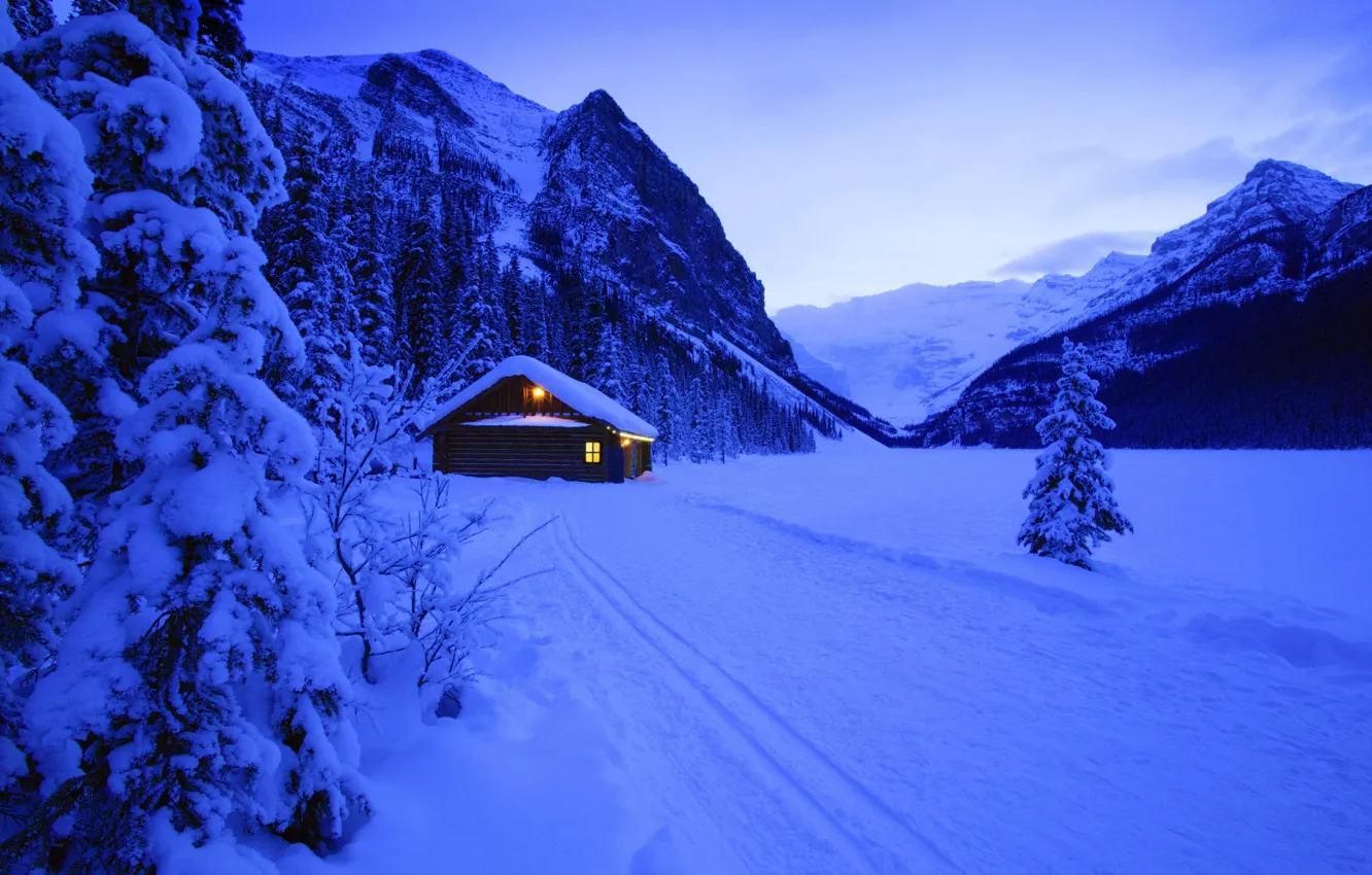 Фото обои зима, снег, дом, новый год