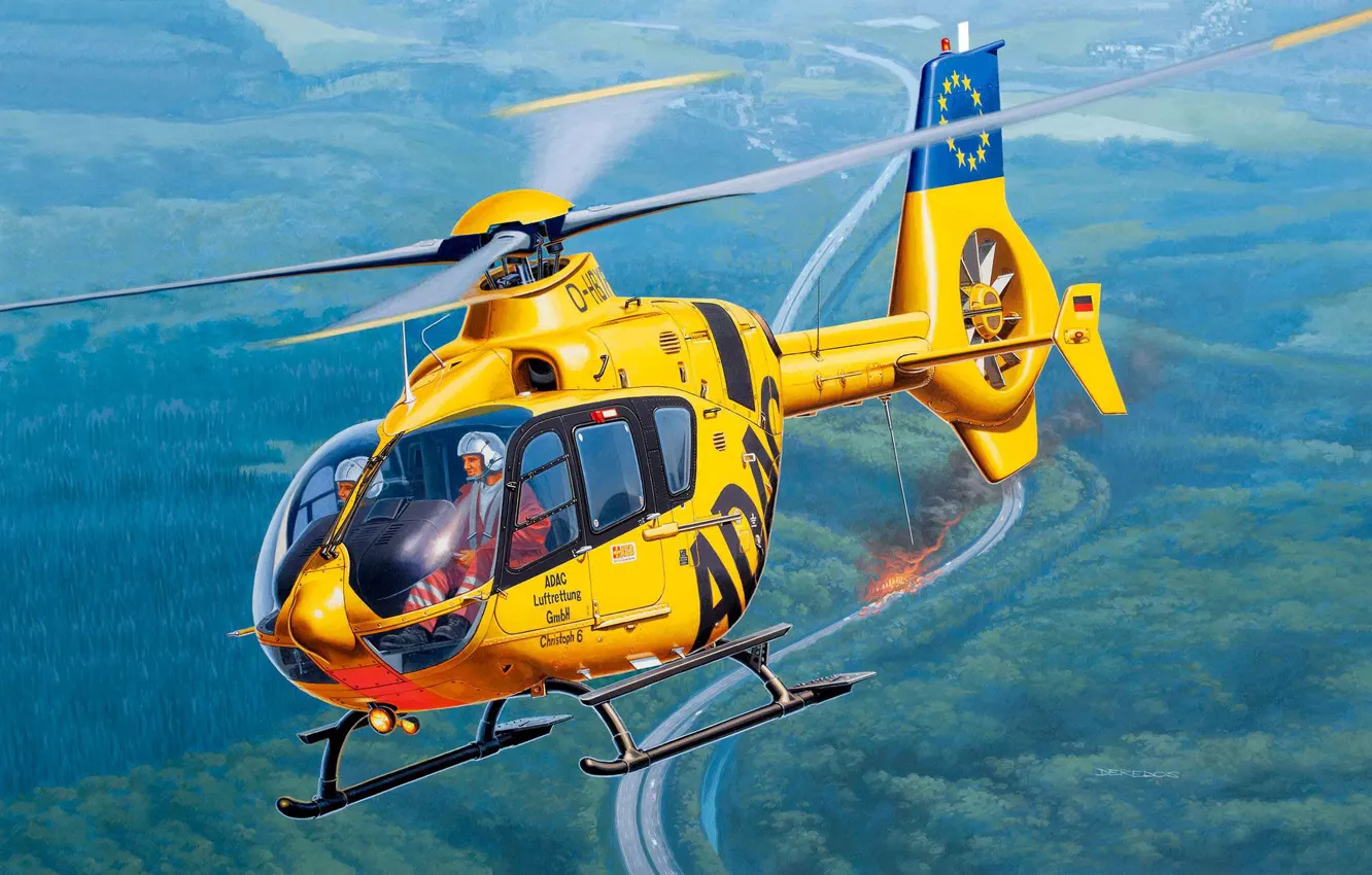 Фото обои Германия, Спасатели, Airbus Helicopters H135, многоцелевой лёгкий вертолёт, Eurocopter EC135 ADAC