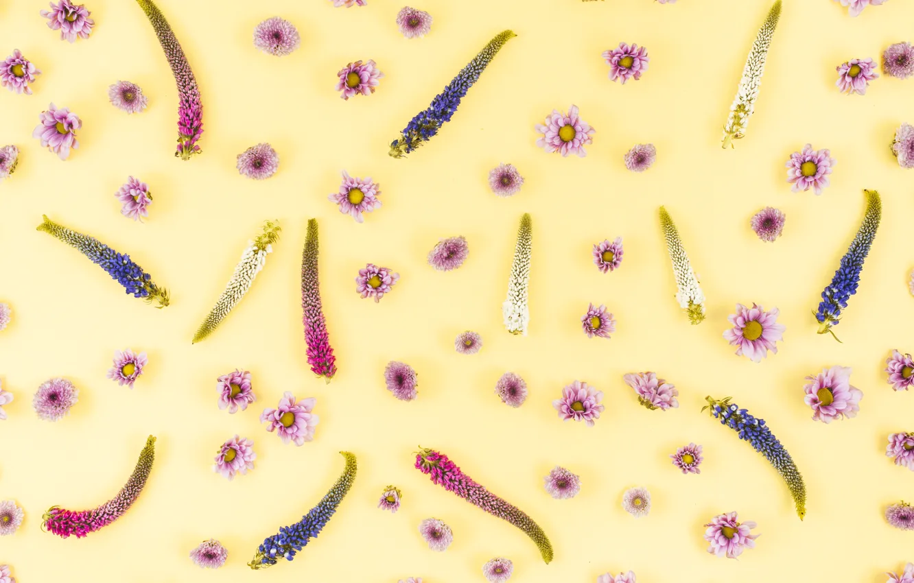 Фото обои цветы, желтый, фон, Pink, yellow, flowers, background, pattern