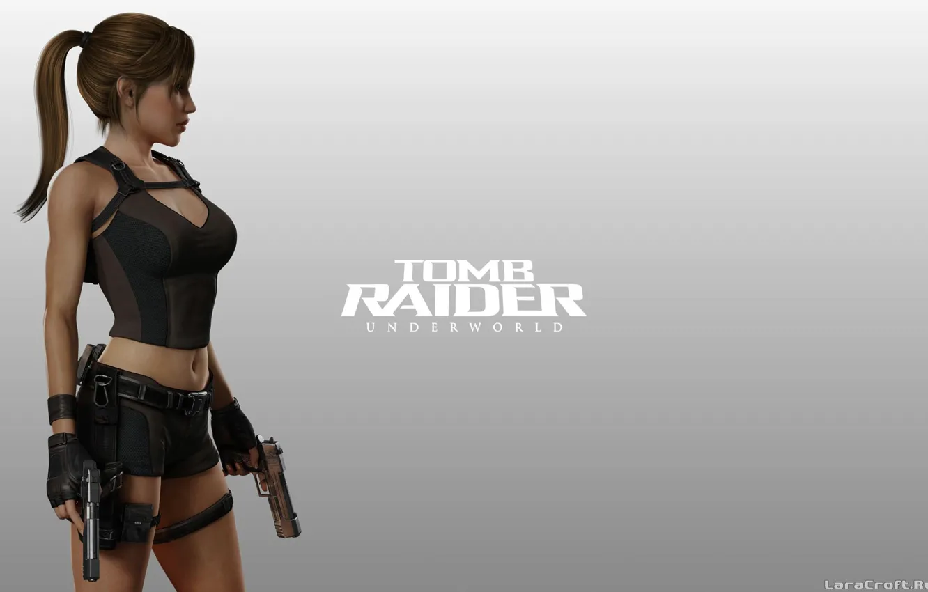 Фото обои Девушка, Фон, Оружие, Tomb Raider, Underworld, Lara Croft