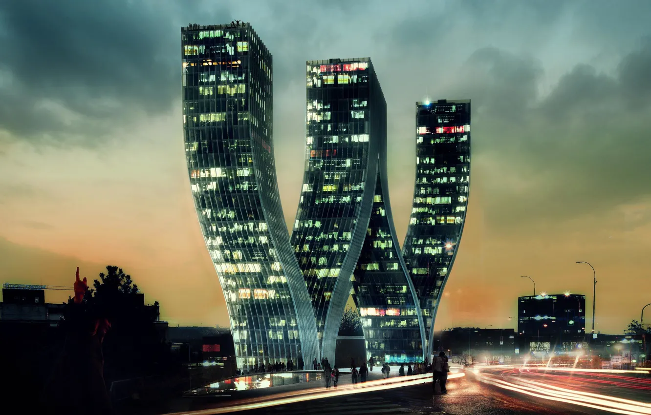 Фото обои Здание, место строительства Прага, Bjarke Ingels Group, проект здания «Walter», 4 башни W