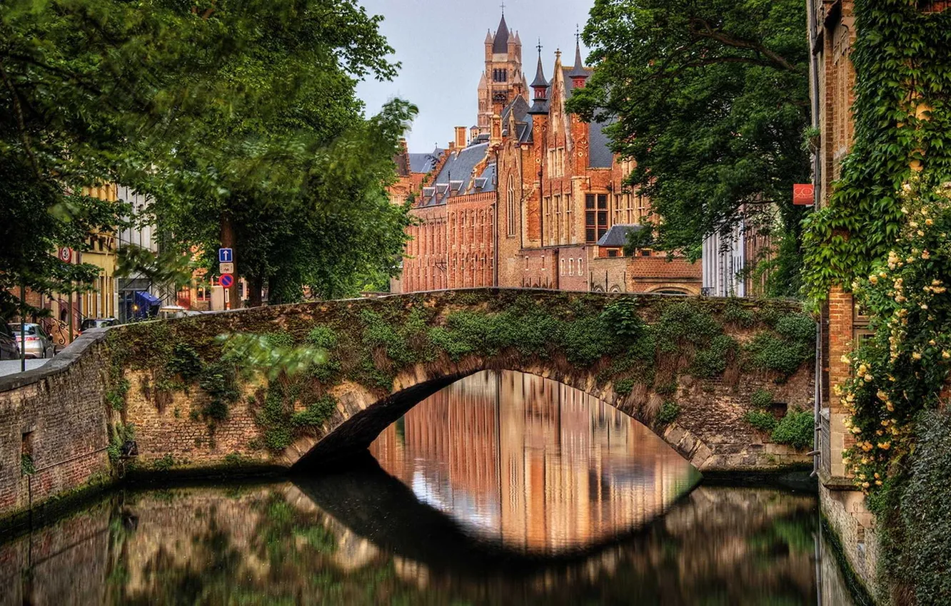 Фото обои city, bridge, houses, belgium, Bruges