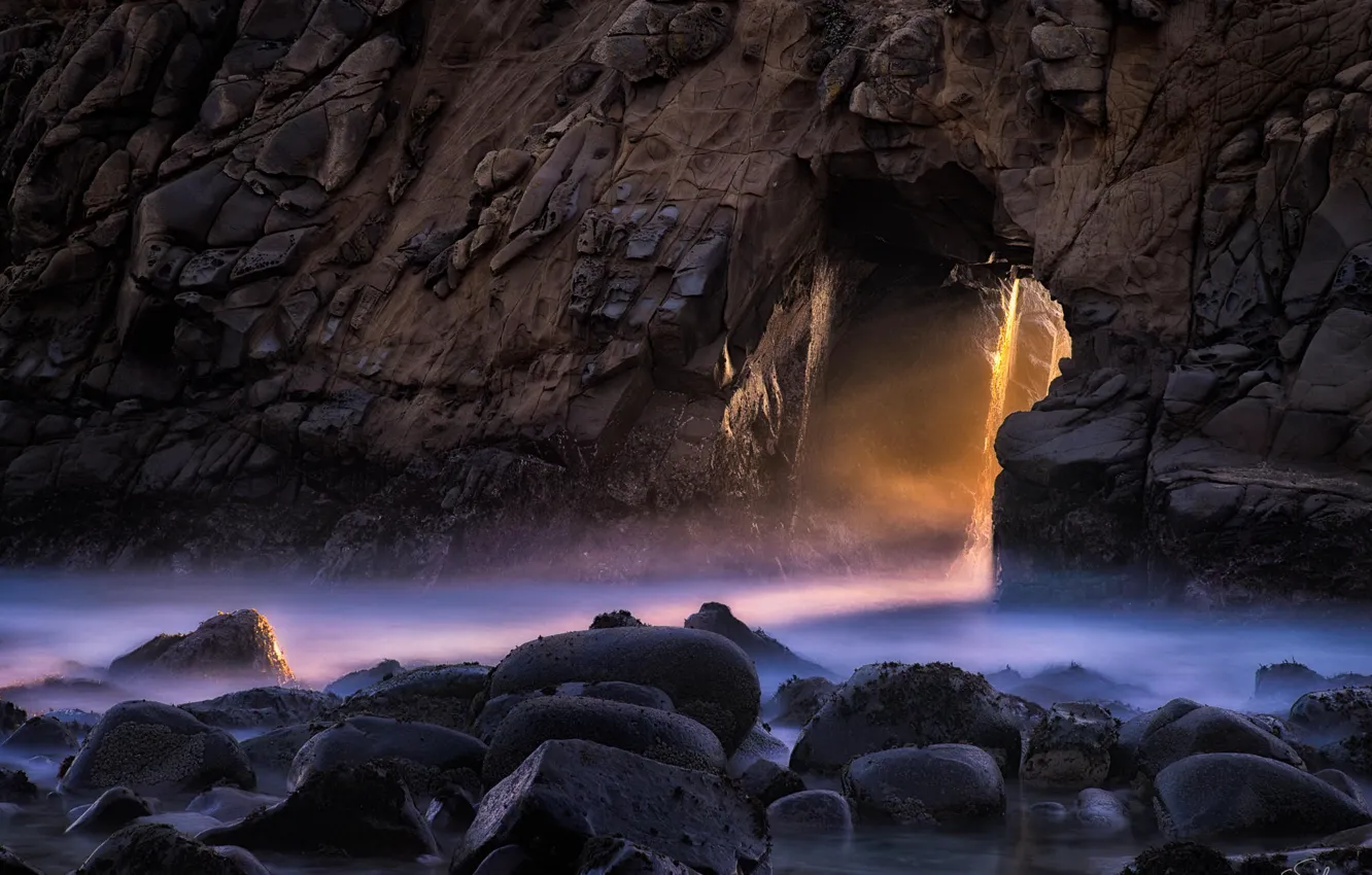 Фото обои скала, камни, океан, sunset, California, pacific, Big Sur, Pfeiffer Beach