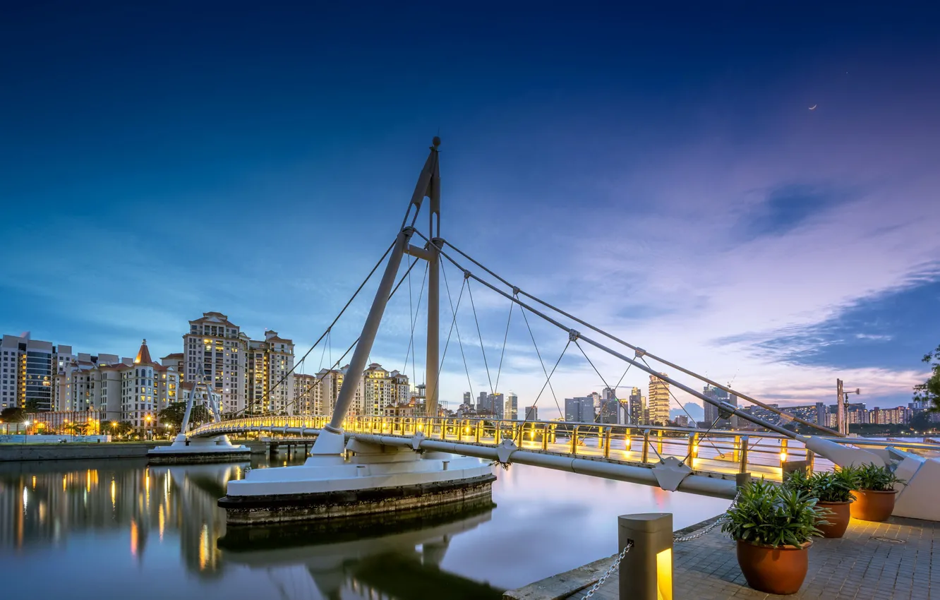 Фото обои bridge, night, Singapore, architecture