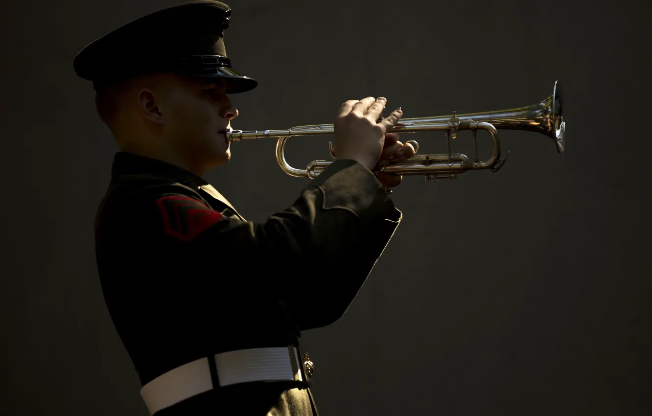 Фото обои музыка, труба, солдат