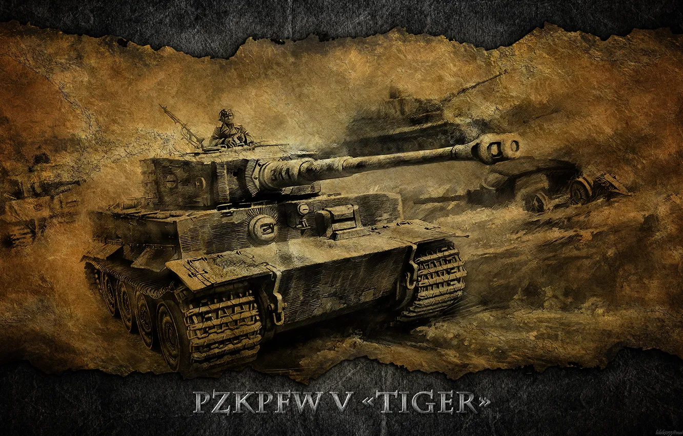 Фото обои тигр, Германия, арт, танк, Tiger, танки, WoT, World of Tanks