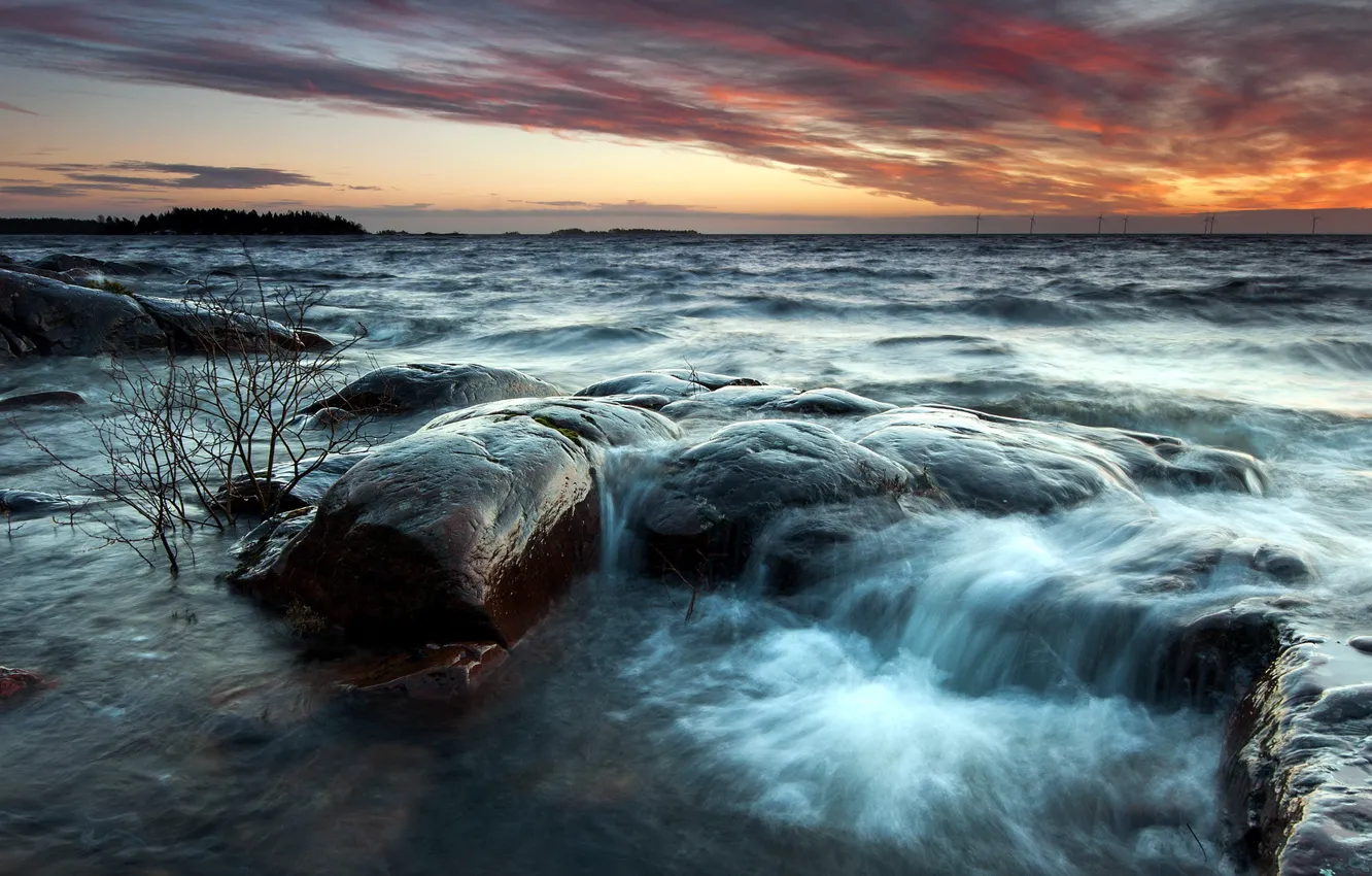 Фото обои море, пейзаж, закат