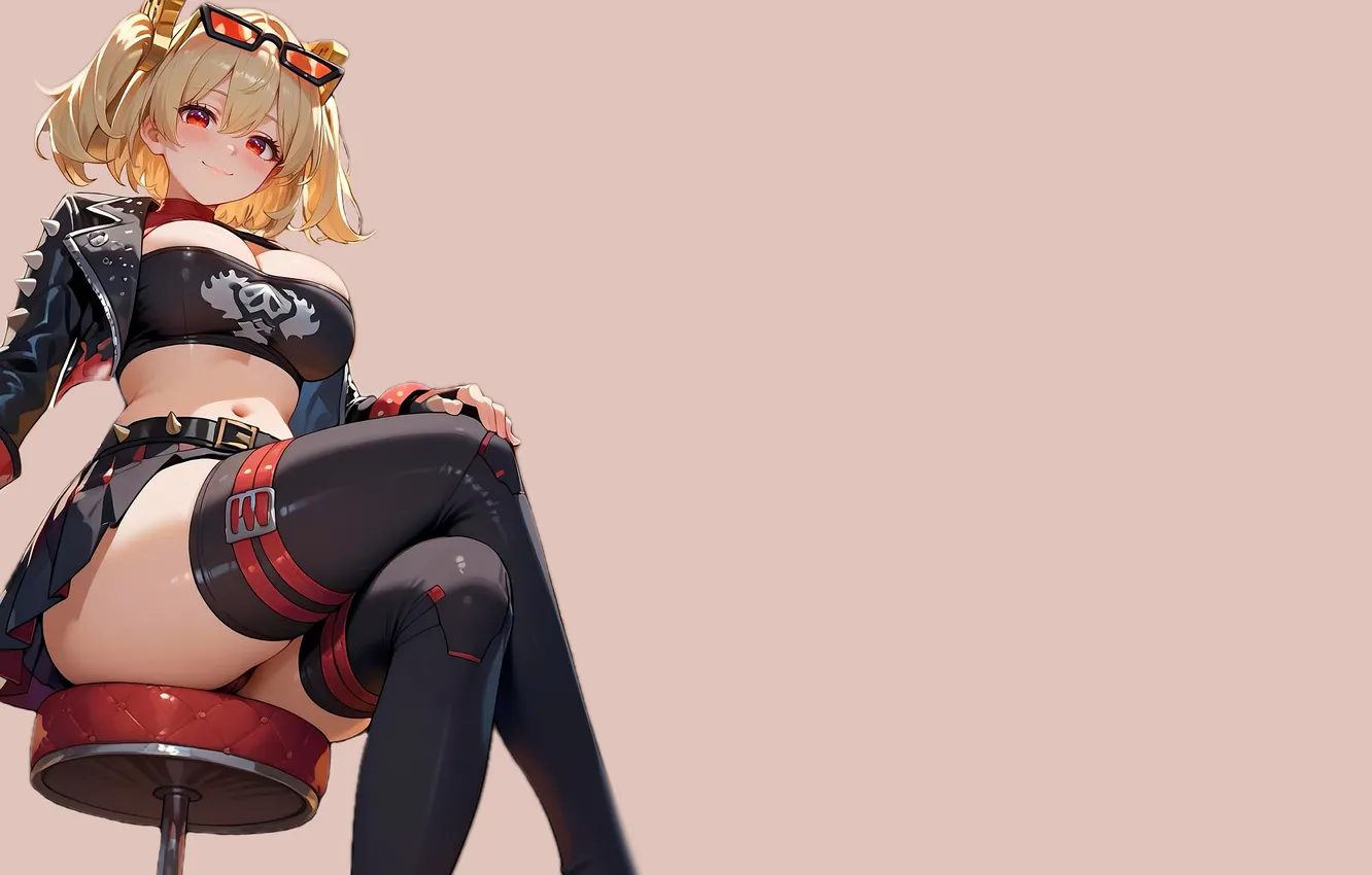 Фото обои girl, hot, sexy, boobs, anime, stockings, chair, blonde
