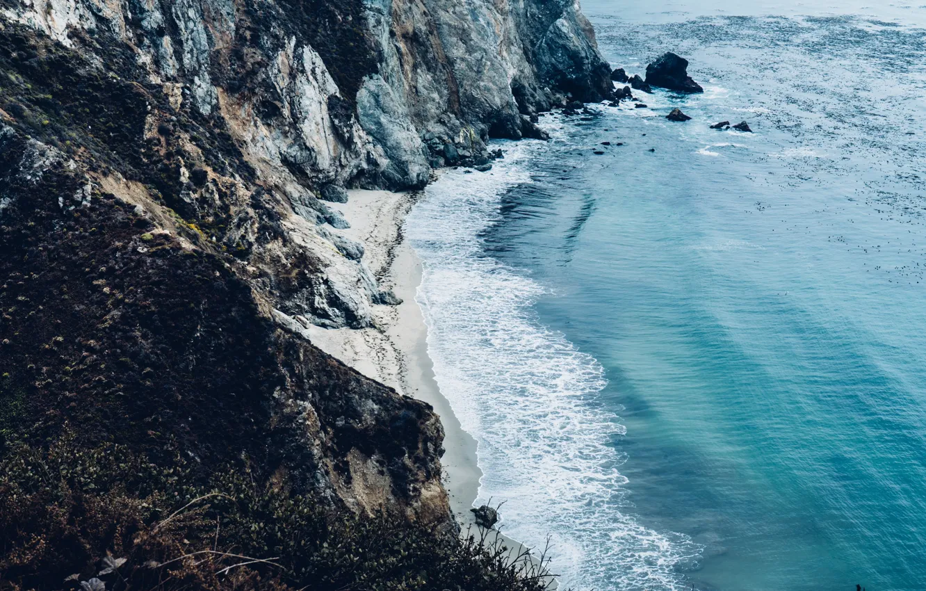 Фото обои United States, beach, sea, California, cliff, Big Sur, cove