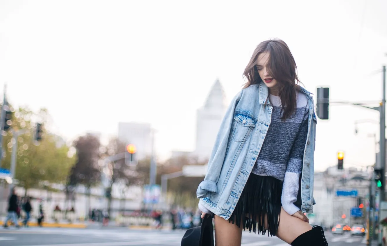 Фото обои girl, skirt, jacket, denim