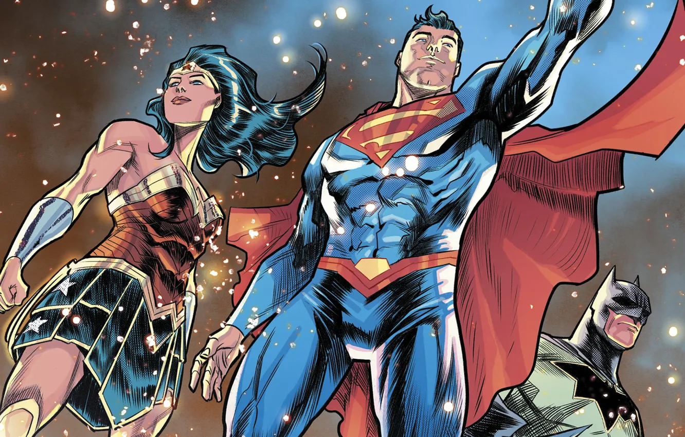 Фото обои batman, superman, comics, heroes, justice league, wonder Woman