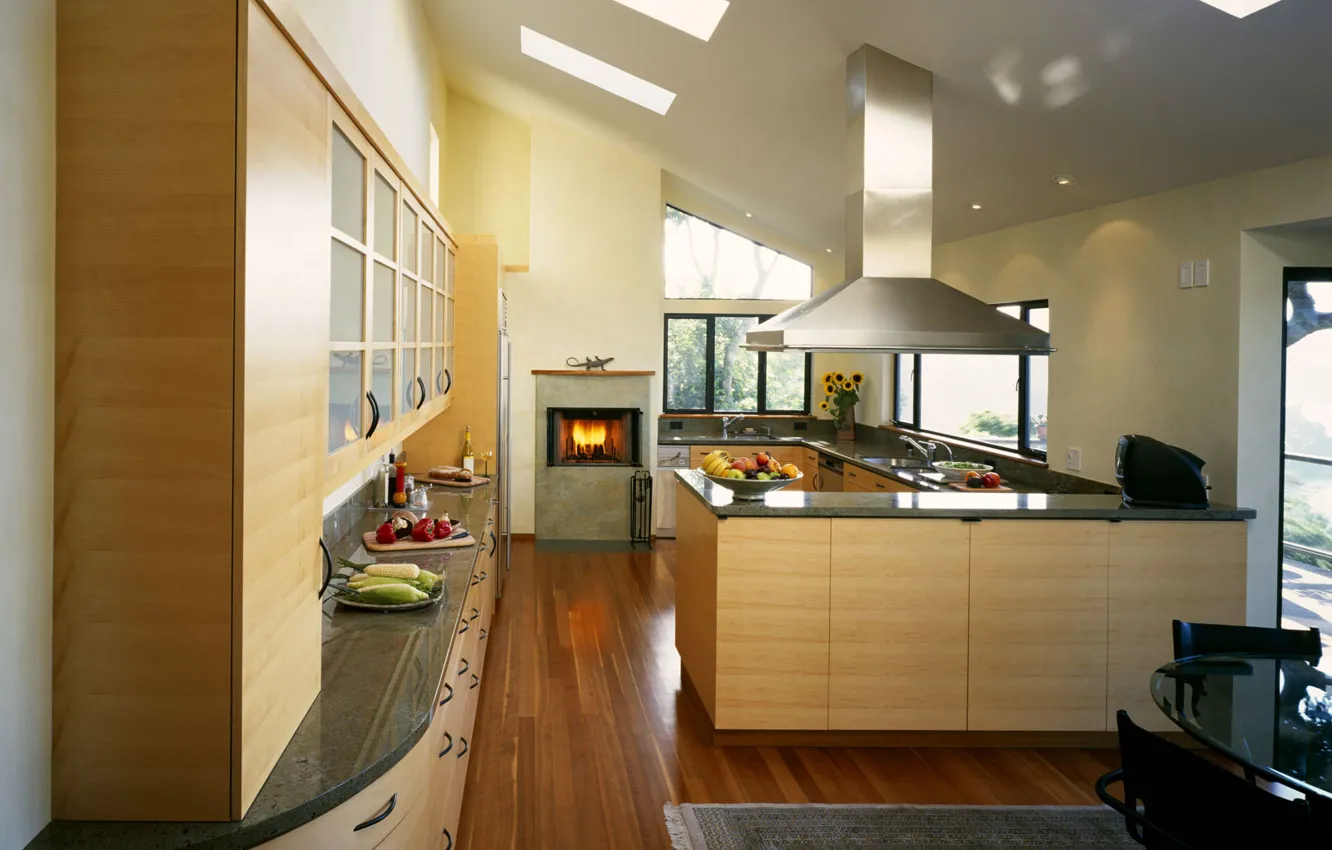 Фото обои кухня, камин, классный дизайн