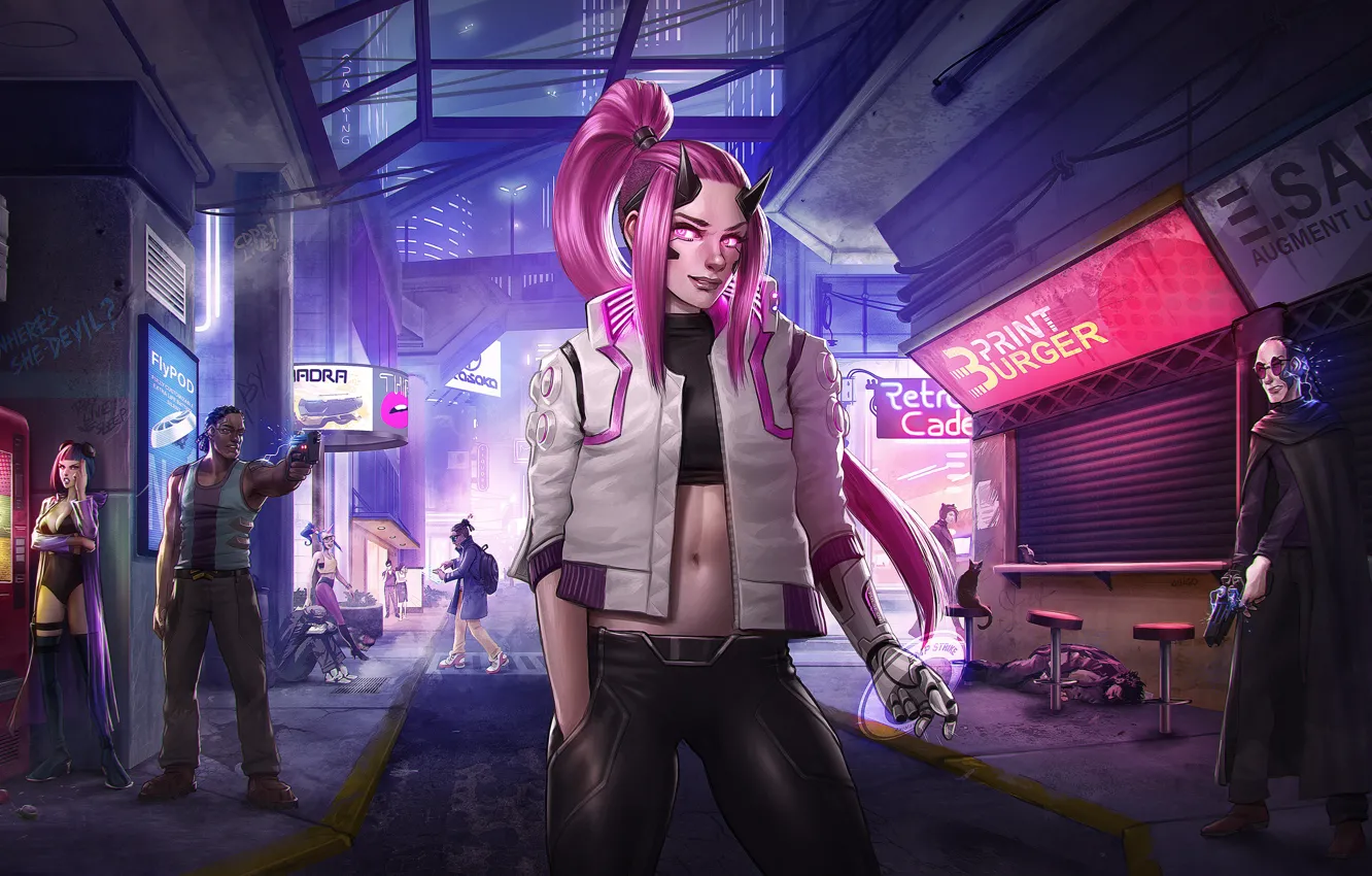 Фото обои rpg, night city, CD Projekt RED, Cyberpunk 2077, Video Game, Cyberpunk, Gir