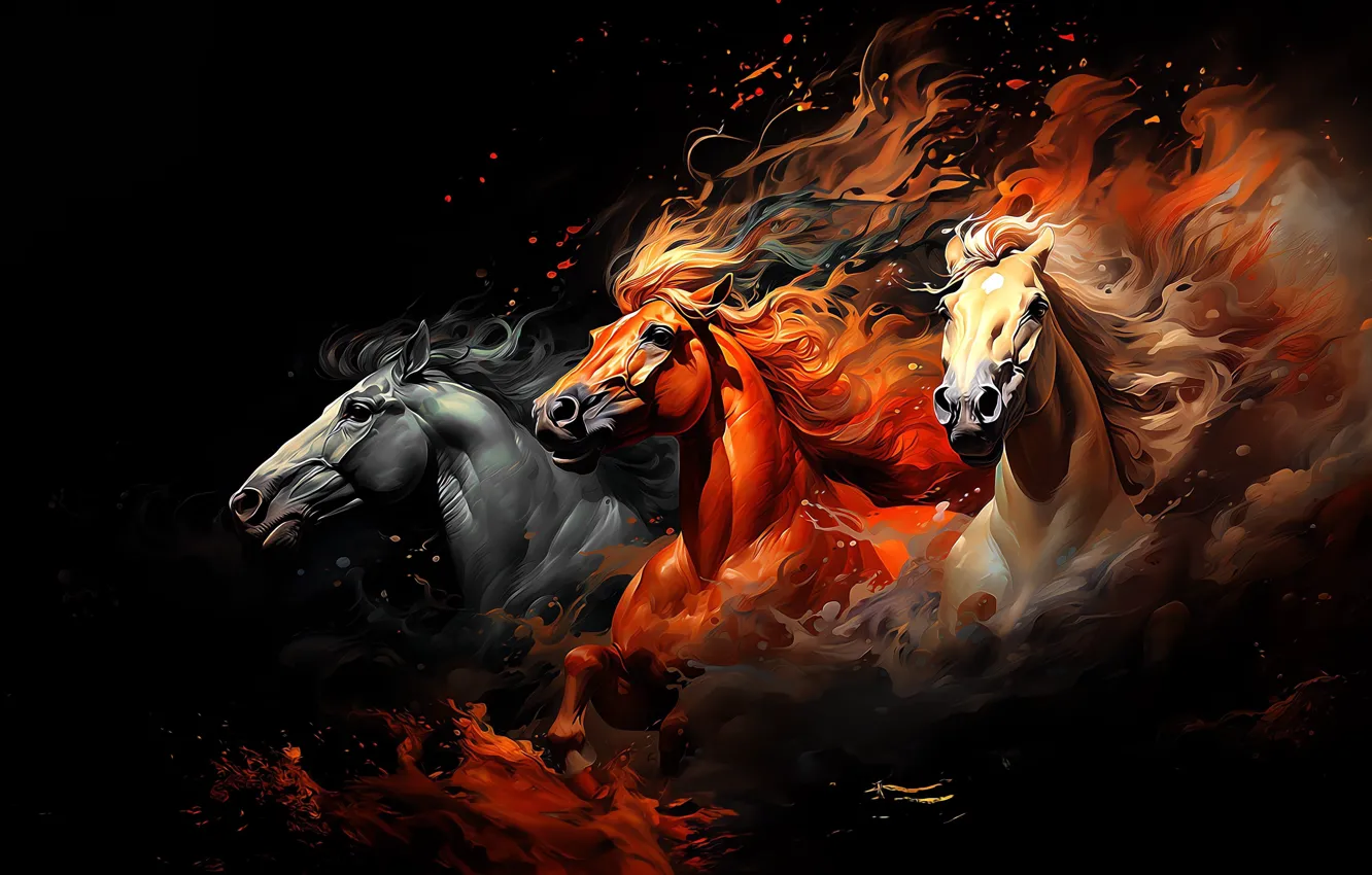 Фото обои horses, three, black background