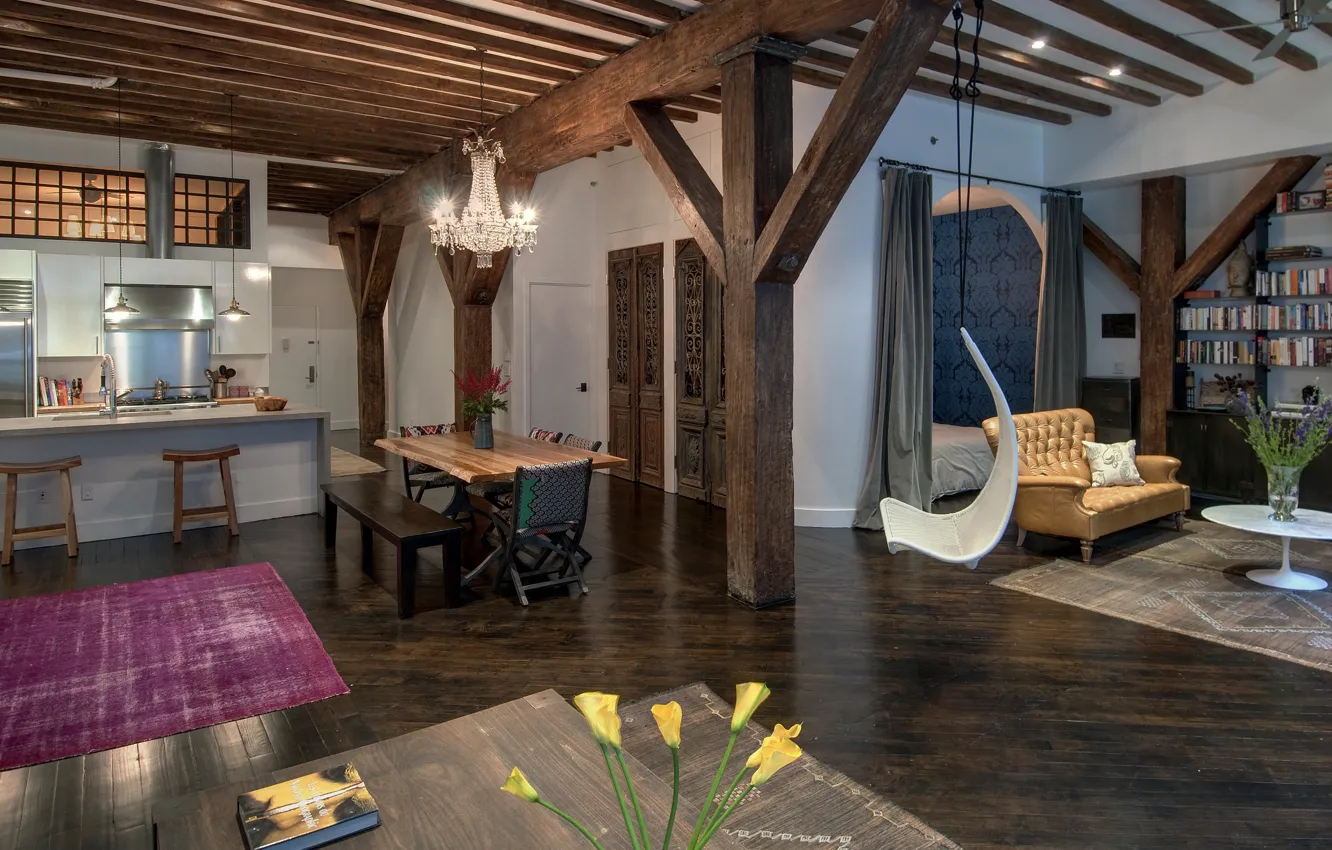 Фото обои дизайн, стиль, интерьер, Нью-Йорк, кухня, библиотека, Brooklyn, New York