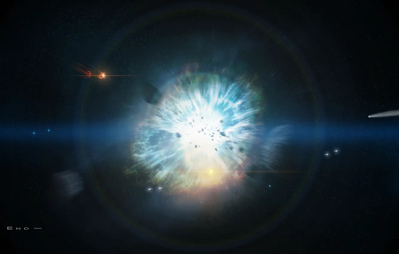 Фото обои звезды, взрыв, пространство, катастрофа, кометы