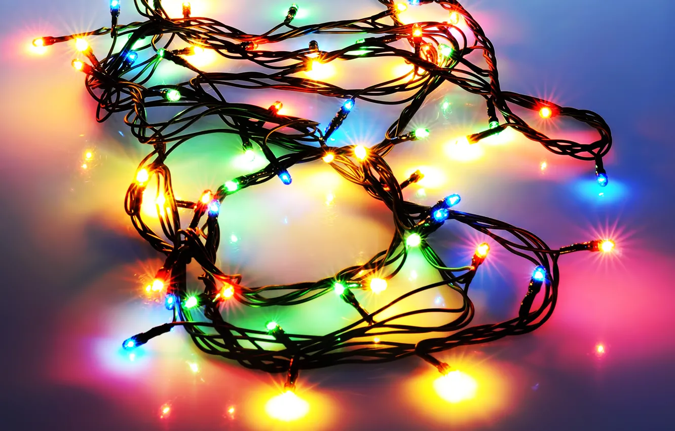 Фото обои свет, огоньки, Новый Год, Рождество, гирлянда, праздники