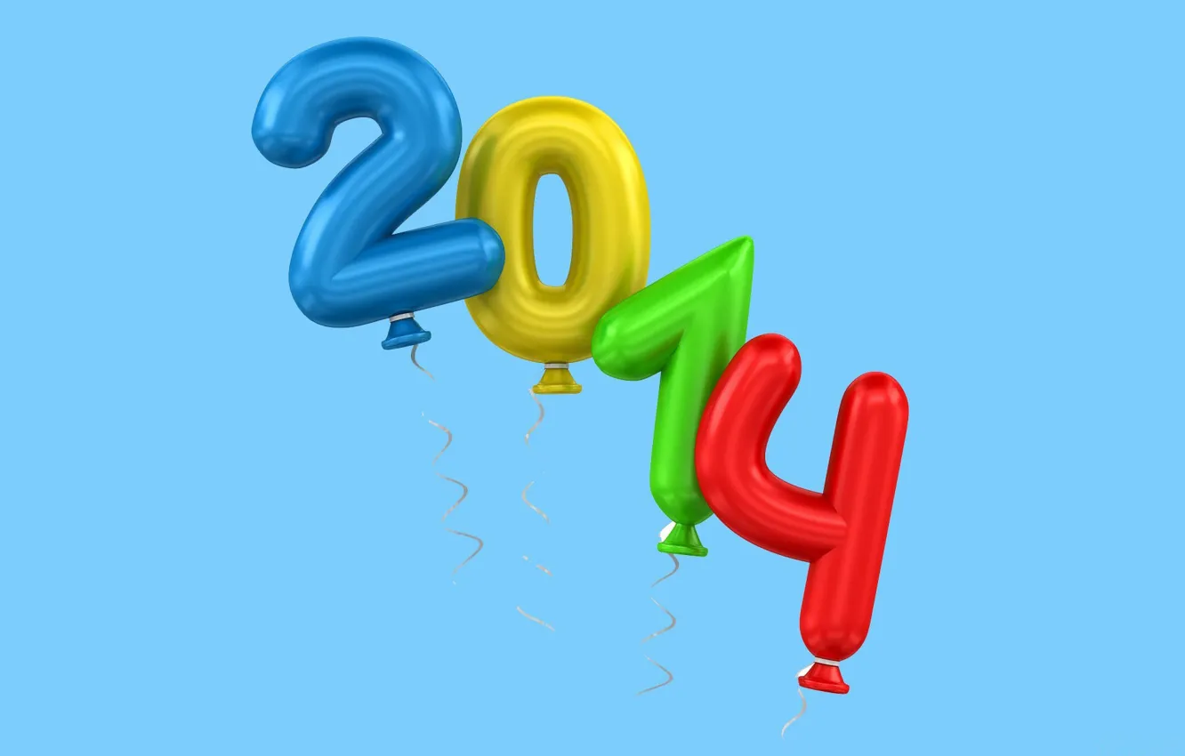 Фото обои праздник, цифры, новый год, 2014, воздушные шары, голубой фон