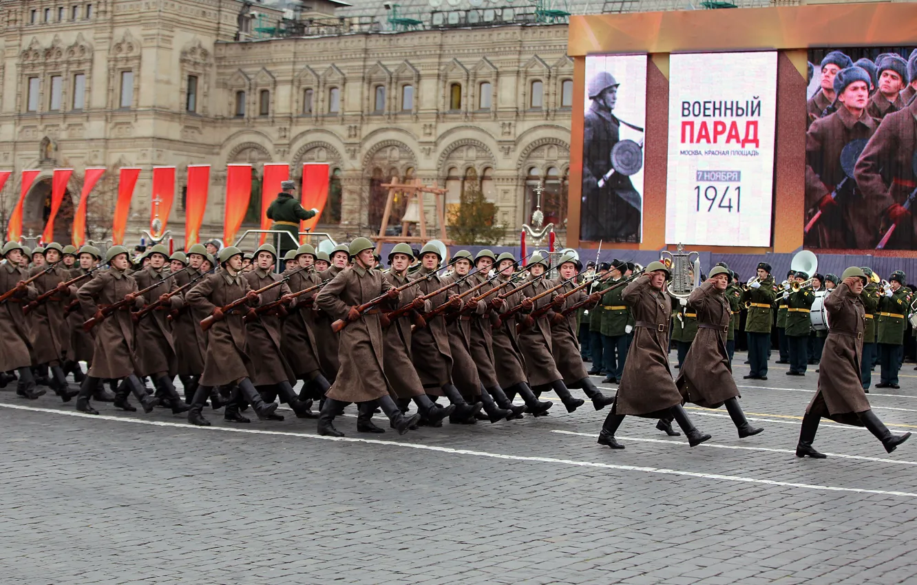 Фото обои праздник, площадь, солдаты, парад, 9 мая