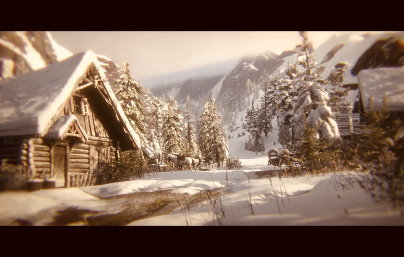 Фото обои HDR, House, Wood, Winter, Mountain, Snow, Game, Coach