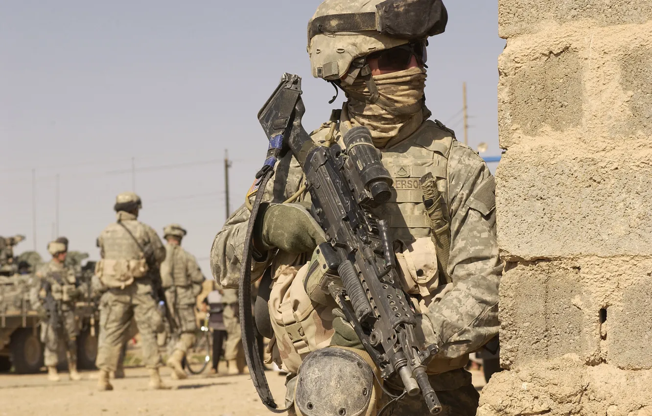Фото обои оружие, война, армия, солдат, американец