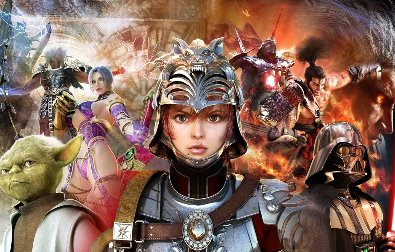 Фото обои Star Wars, sword, Darth Vader, game, Ivy, Soul Calibur, Soul Calibur 4, woman
