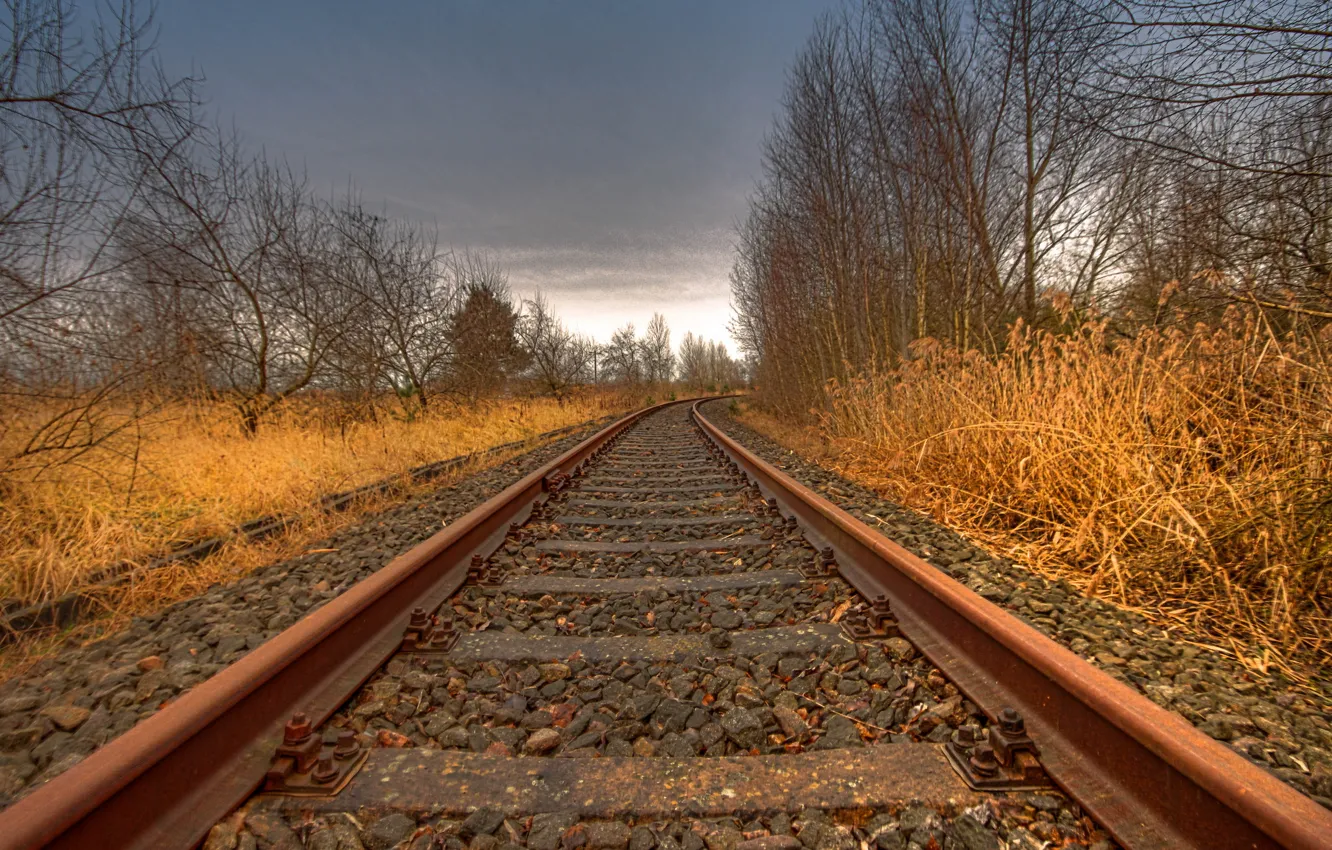 Фото обои пейзаж, перспектива, железная дорога