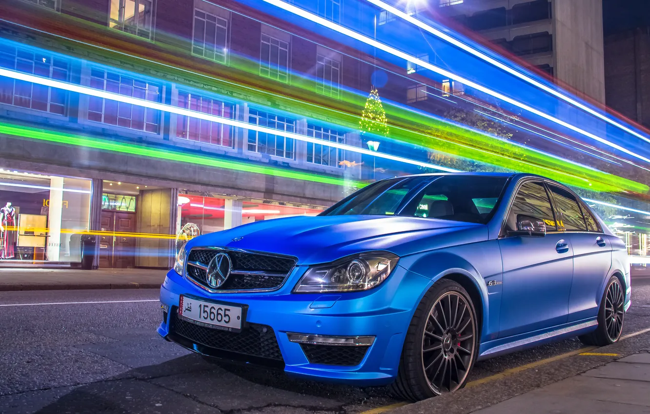 Фото обои blue, amg, c63, matte, Mercedec