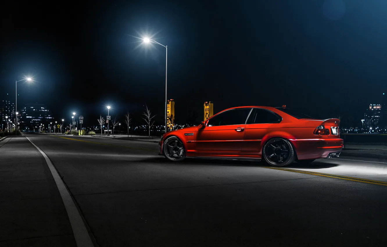 Фото обои ночь, красный, бмв, BMW, фонари, red, rear, street