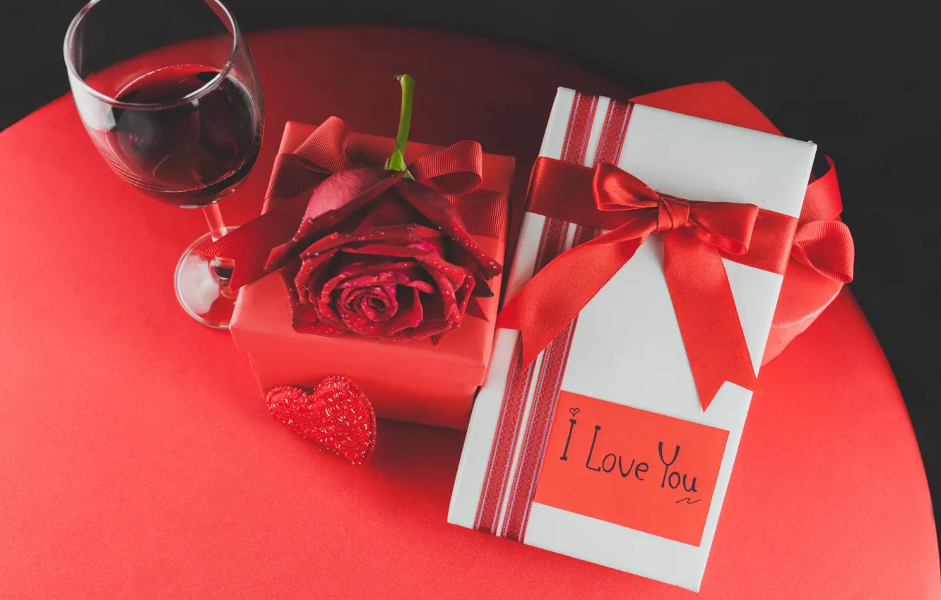 Фото обои вино, бокал, лента, red, love, romantic, hearts, valentine's day