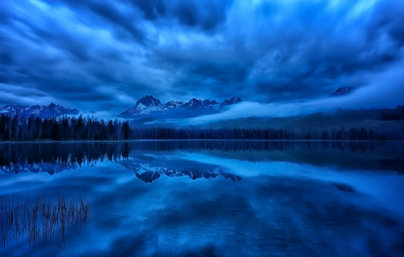 Фото обои пейзаж, горы, ночь, озеро