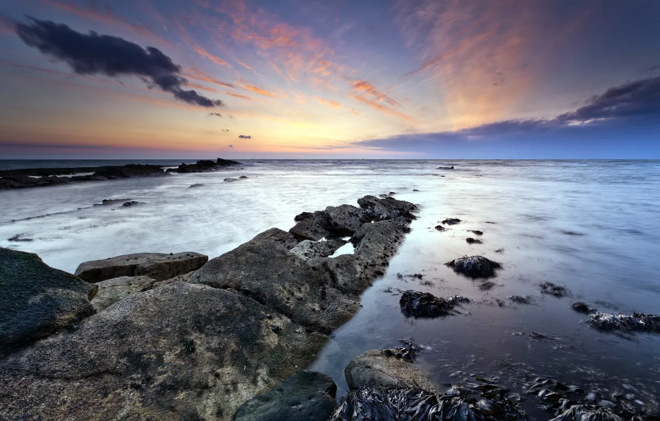 Фото обои море, закат, камни
