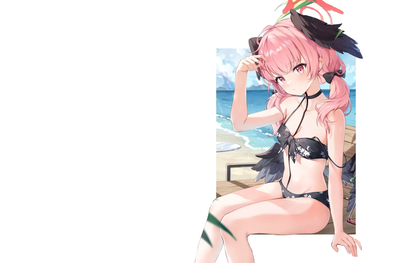 Фото обои kawaii, girl, beach, sky, anime, water, sand, seaside
