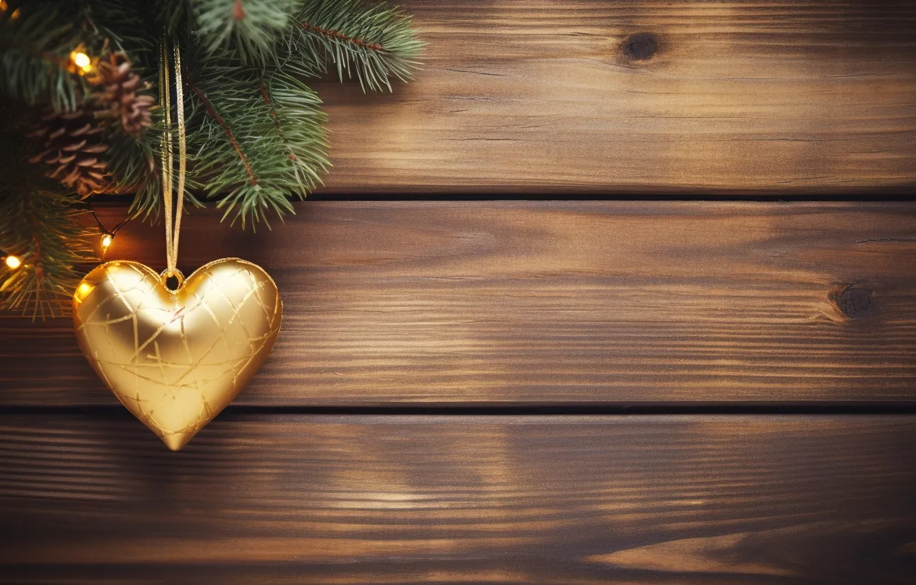 Фото обои любовь, романтика, сердце, Новый Год, Рождество, golden, love, christmas