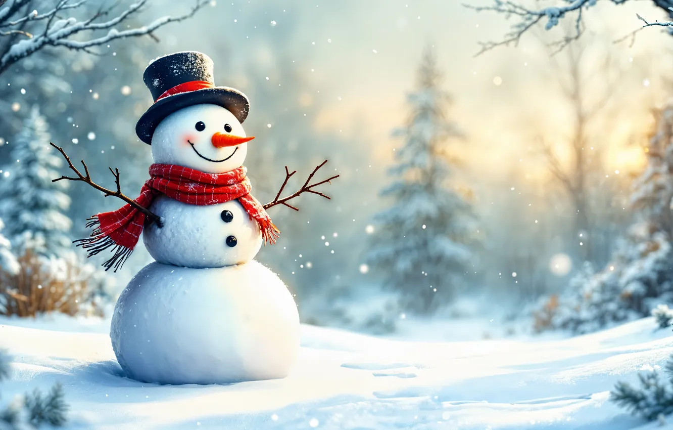 Фото обои зима, снег, украшения, Рождество, Новый год, снеговик, happy, Christmas
