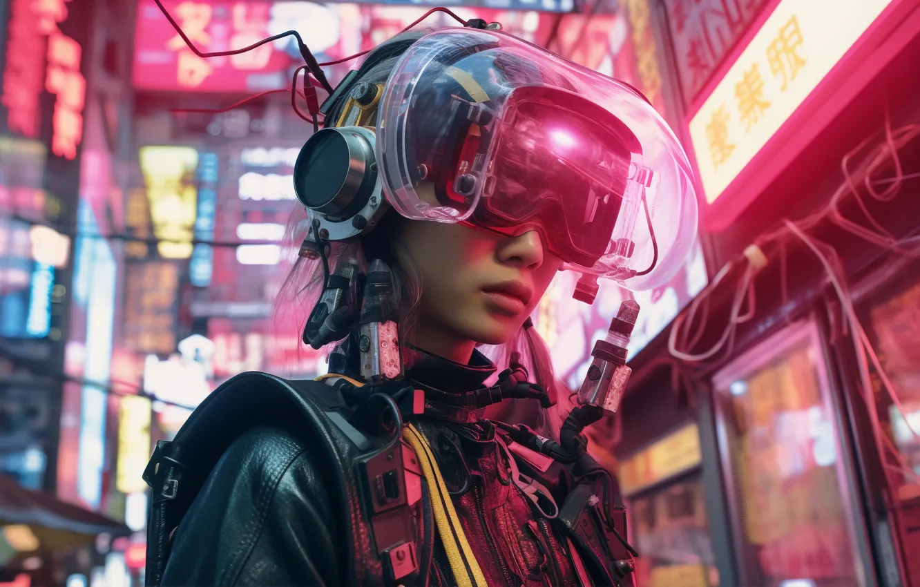 Фото обои woman, cyberpunk, warrior, portrait