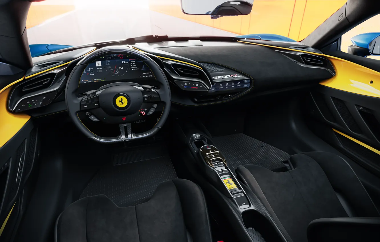 Фото обои Ferrari, steering wheel, dashboard, torpedo, SF90, Ferrari SF90 XX Spider