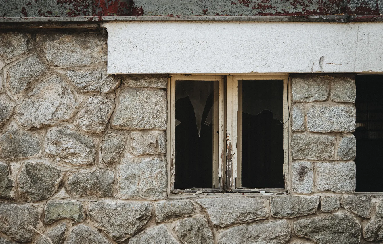 Фото обои grey, window, stone wall