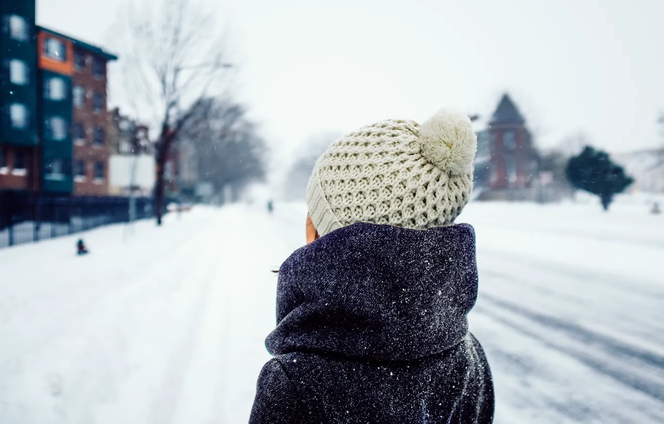 Фото обои зима, девушка, снег, шапка