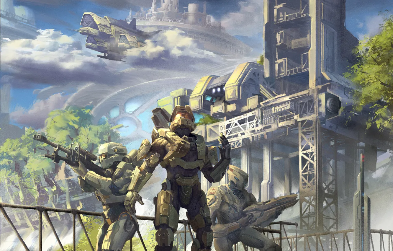 Фото обои фантастика, солдаты, Halo, Master Chief