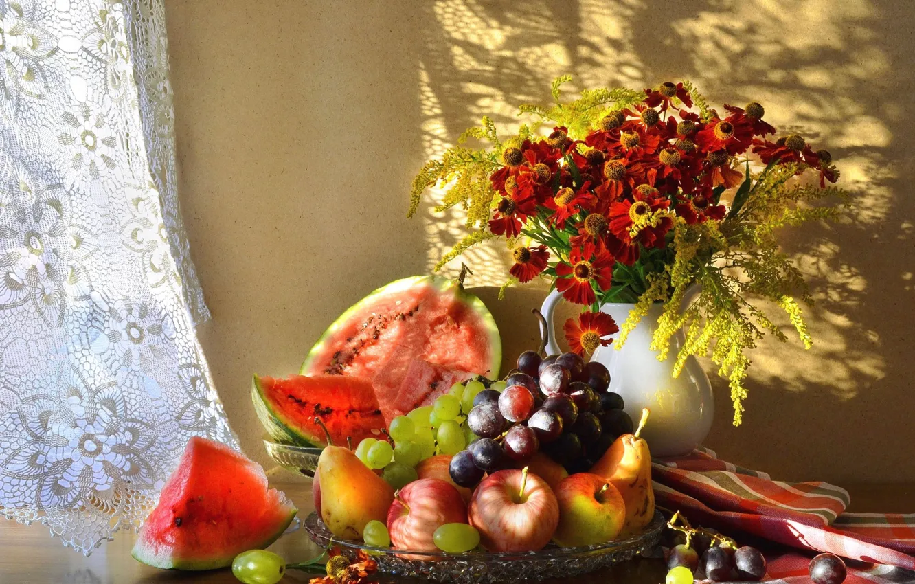 Фото обои цветы, ягоды, фрукты, натюрморт