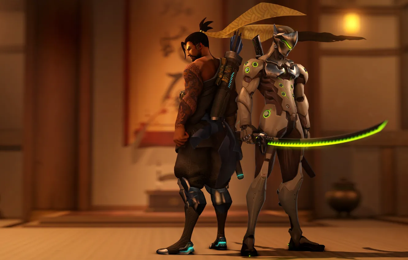 Фото обои game, Blizzard, Hanzo, Overwatch, Genji